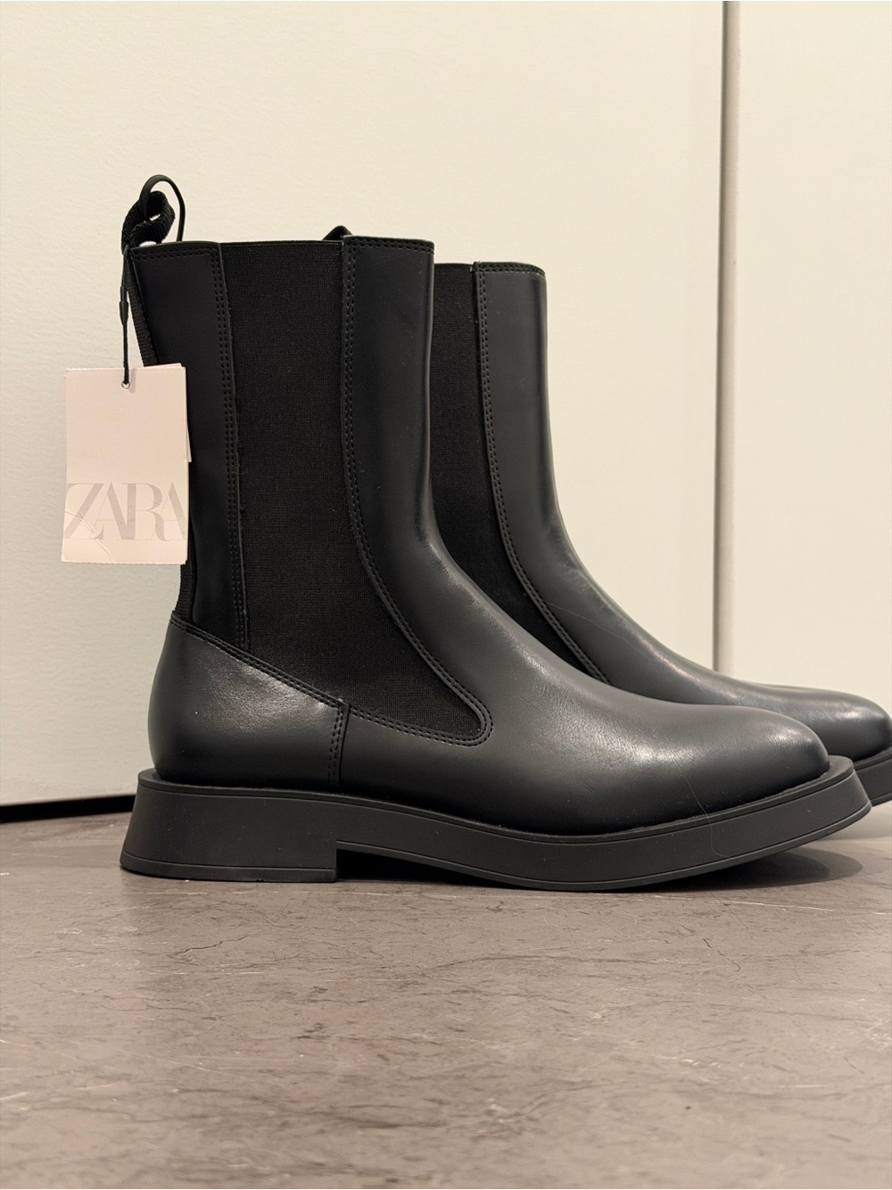 Zara Black Leather Chelsea Ankle Boots